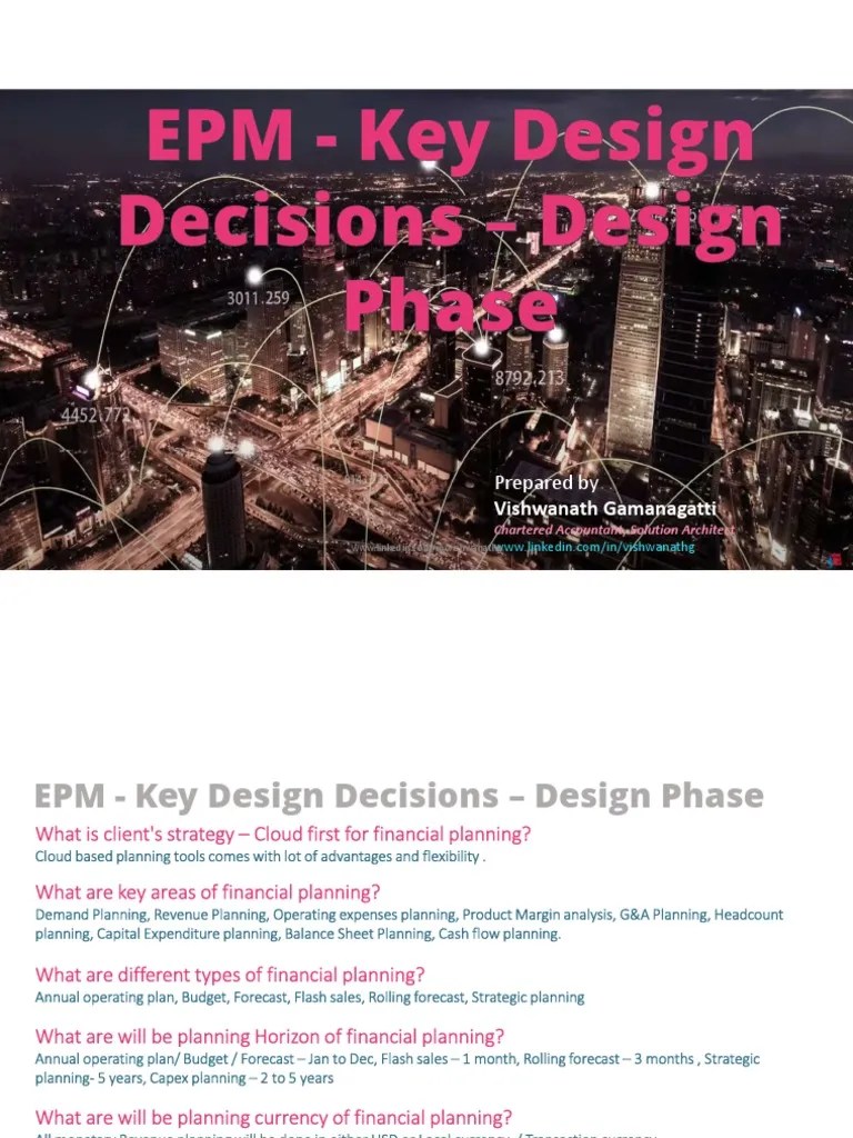EPM Key Design Decisions Design Phase PDF Financial Plan Budget