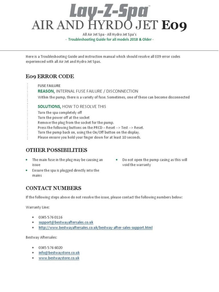 E09 Error Code Troubleshooting | PDF