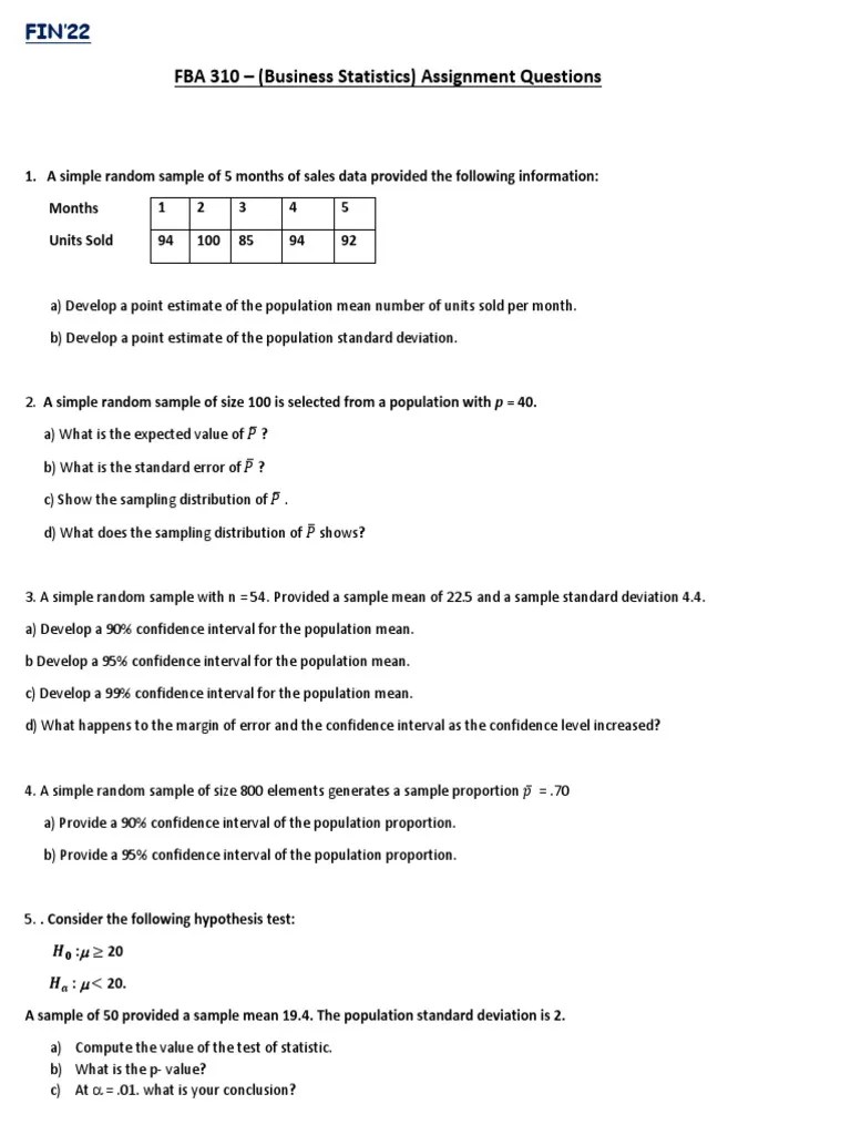 Business Statistics Assignment Analyzing Data and Hypothesis Testing