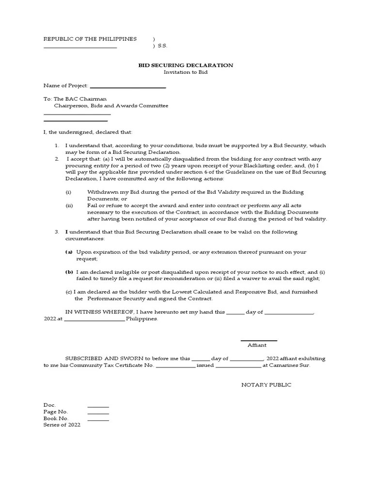 Bid Securing Declaration statement PDF Justice Crime & Violence