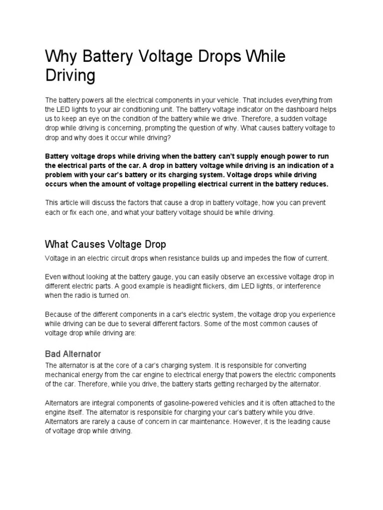 Why Battery Voltage Drops While Driving Edited PDF Voltage Car