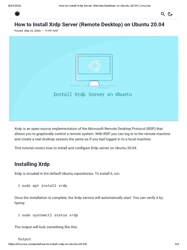 How To Install XRDP Server (Remote Desktop) On Ubuntu 20.04 Linuxize