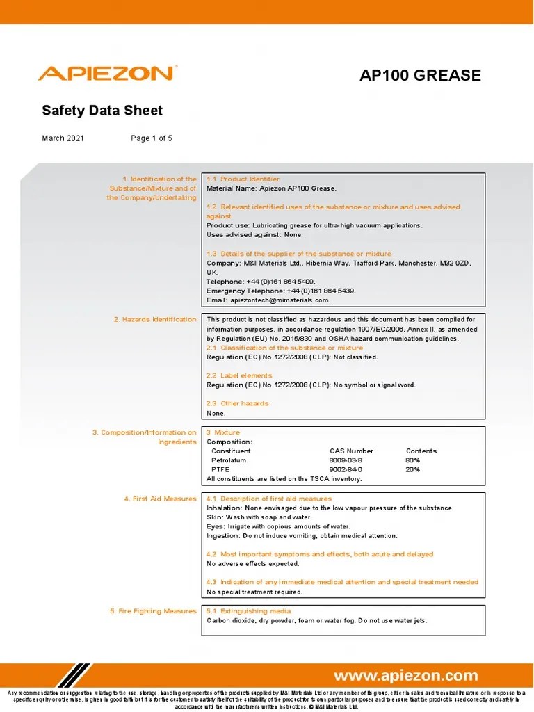 Apiezon AP100 Grease MSDS PDF Toxicity Chemical Substances