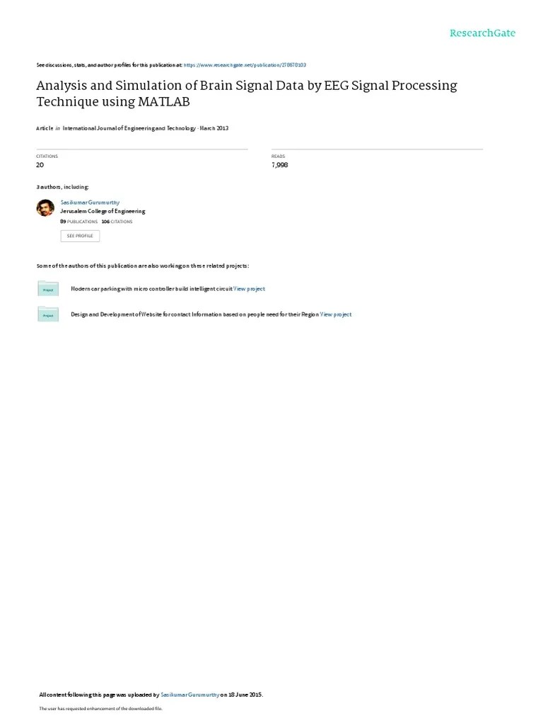 Analysis and Simulation of Brain Signal Data by EEG Signal Processing