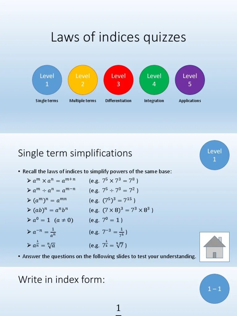 Laws of Indices Quizzes (PDF Version) PDF Integral Functions And