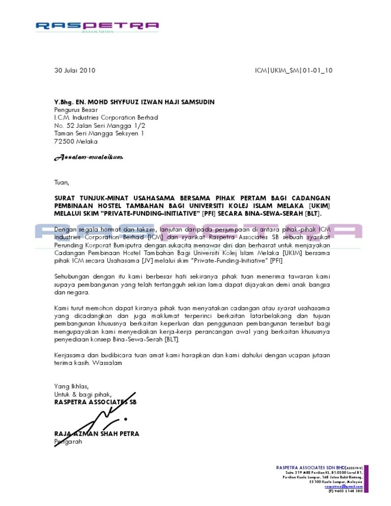 Tender Contoh Surat Tunjuk Minat Projek  Contoh Surat Rasmi Aduan