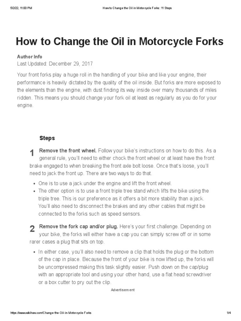 How To Change The Oil in Motorcycle Forks 11 Steps PDF Tools