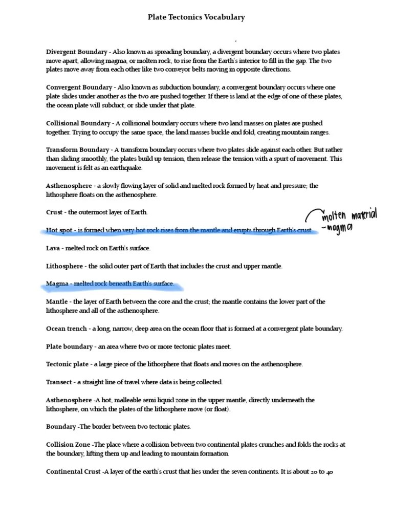 Plate Tectonics Vocabulary PDF Plate Tectonics Earth
