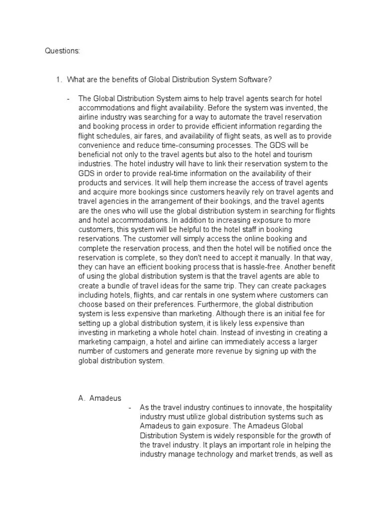 Benefits of Global Distribution System PDF Travel Agency Business