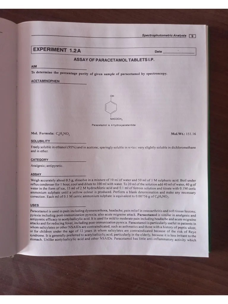 Assay of Paracetamol by Spectroscopy and Calibration Curve Method PDF