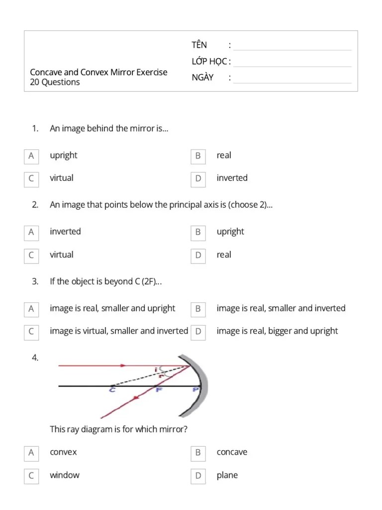 Concave and Convex Mirror Exercise Answers and Explanations for 20