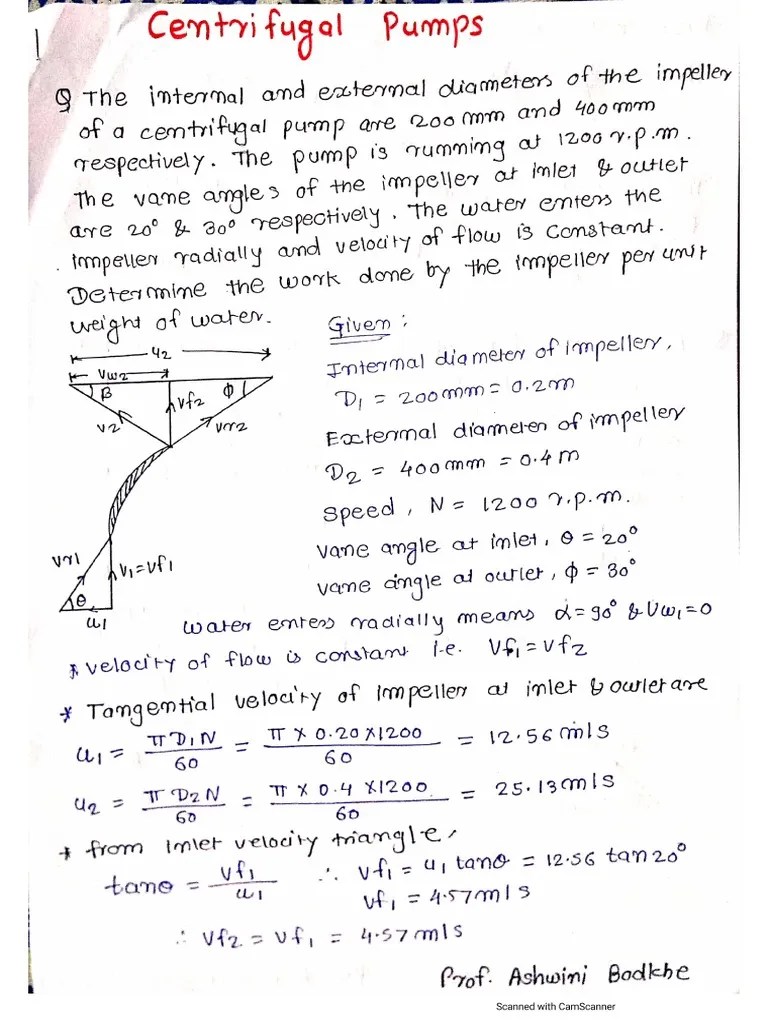 Centrifugal Pump Numericals PDF