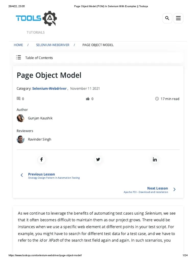 Page Object Model (POM) in Selenium With Examples Toolsqa PDF Class Programming
