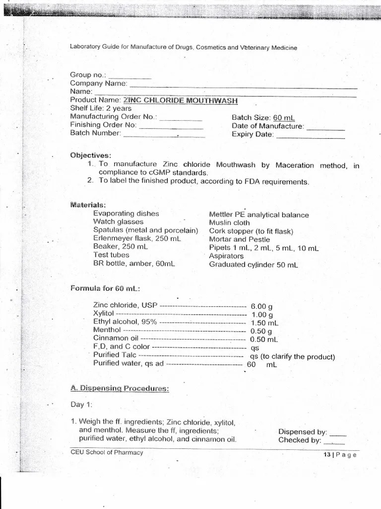 Zinc Chloride Mouthwash PDF Chemistry Chemical Substances