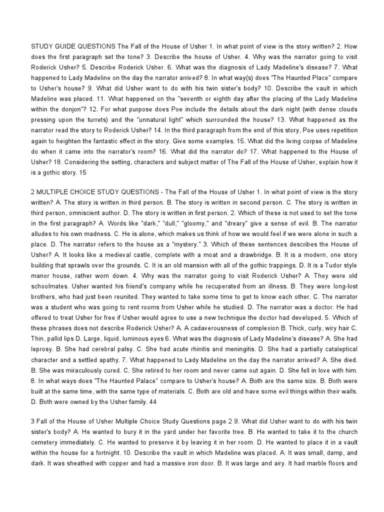 STUDY GUIDE QUESTIONS The Fall of The House of Usher 1 PDF