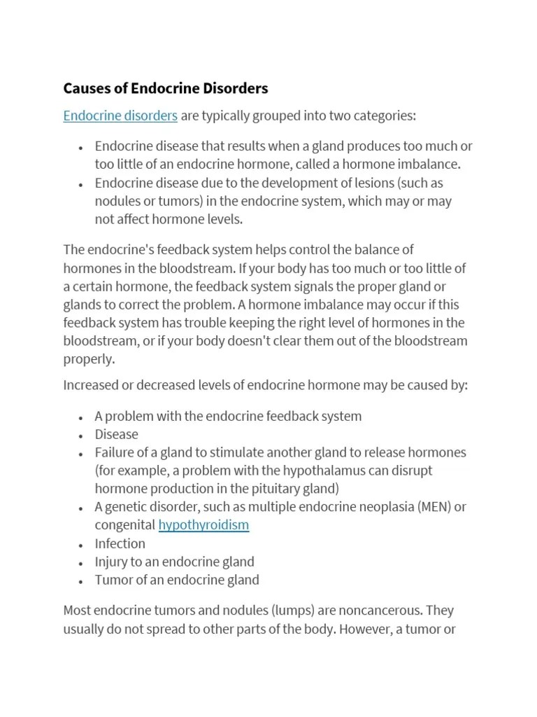 Causes of Endocrine Disorders PDF Endocrine System Adrenal Gland