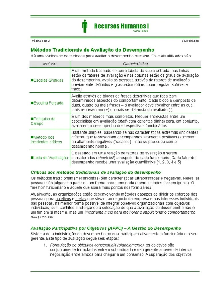 Métodos Tradicionais de Avaliação de Desempenho Business
