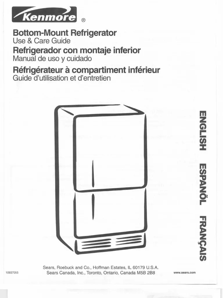 Kenmore Bottom Freezer Refrigerator Stainless Steel 596.71813100 Owners