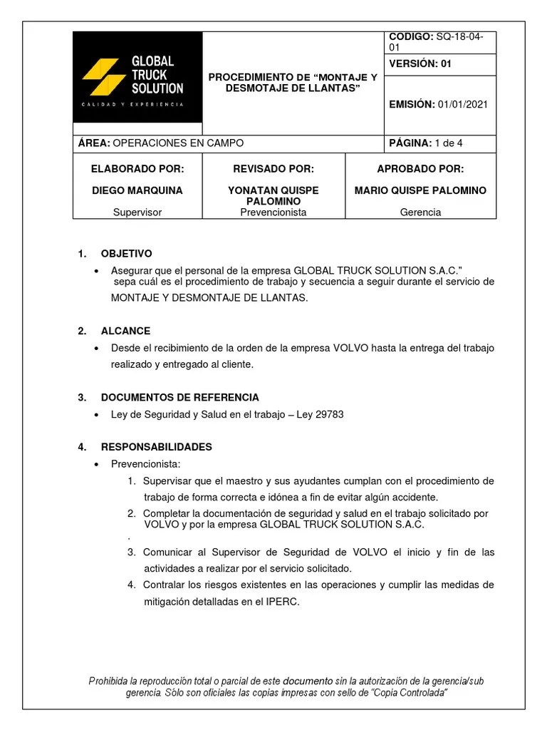 Procedimiento Montaje y Desmontaje de Llantas | PDF