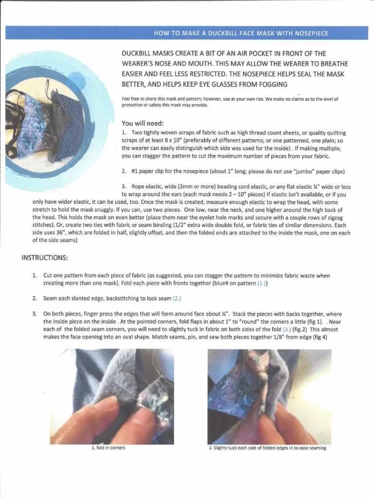 Duckbill Mask With Nose Piece Pattern PDF