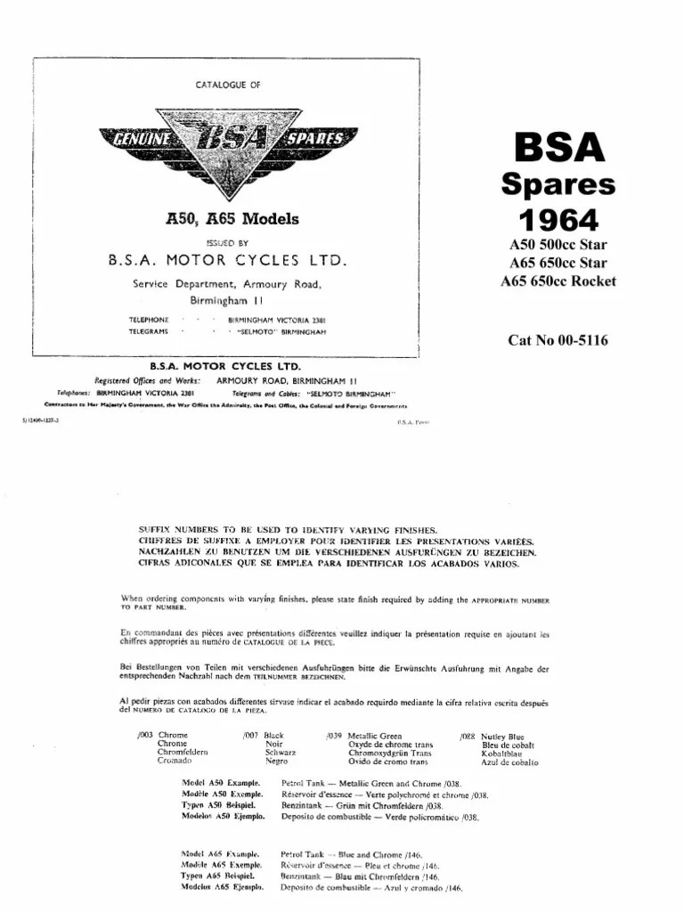 BSA A65 Partlist 1964 | PDF