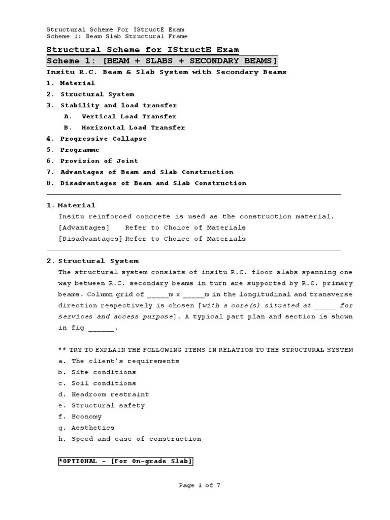 Structural Scheme For IStructE Exam Scheme 1 Beam Slab PDF Beam