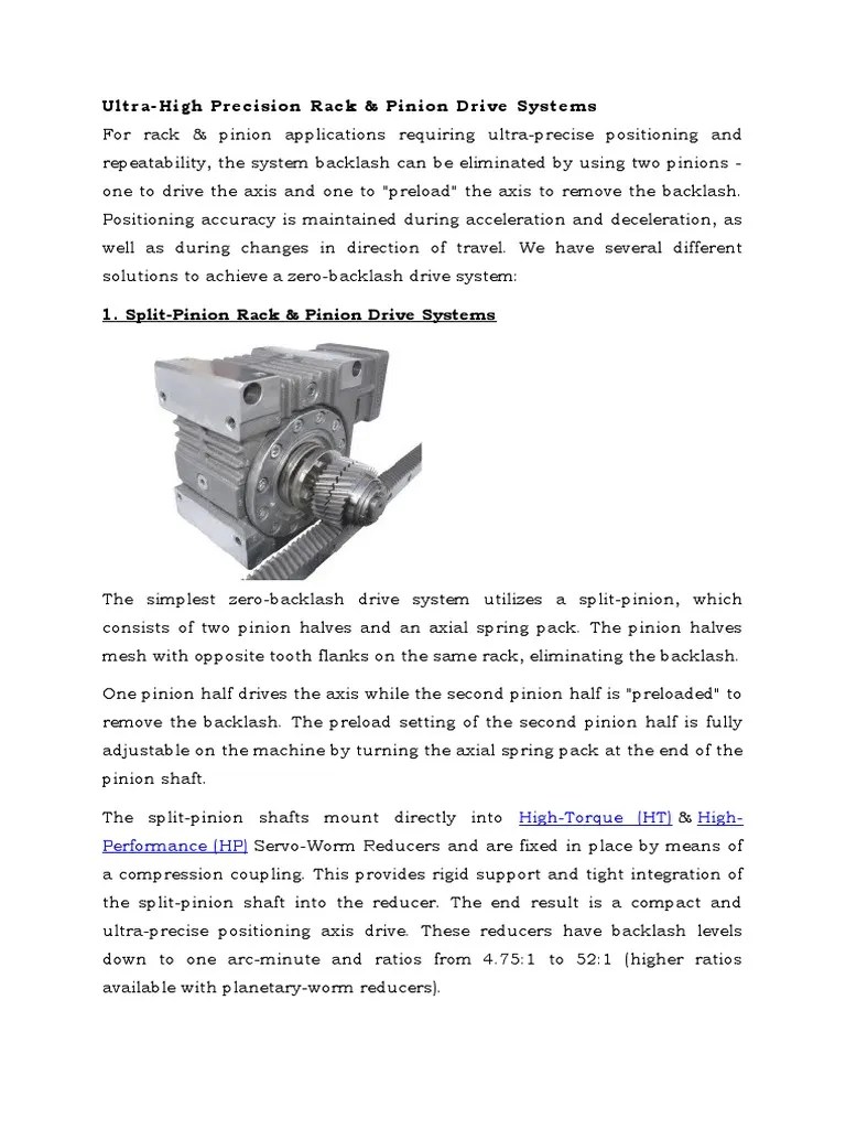 Zero Backlash in Rack and Pinion Drive Systems PDF Manufactured