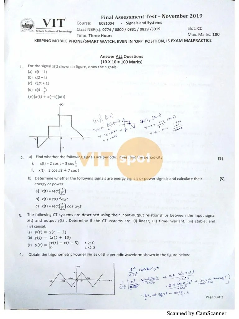 Signals and Systems Question Paper PDF