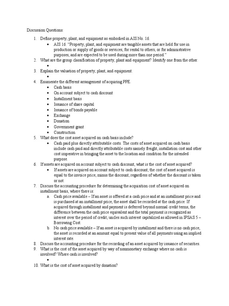 PPE Review Questions PDF Expense Prices