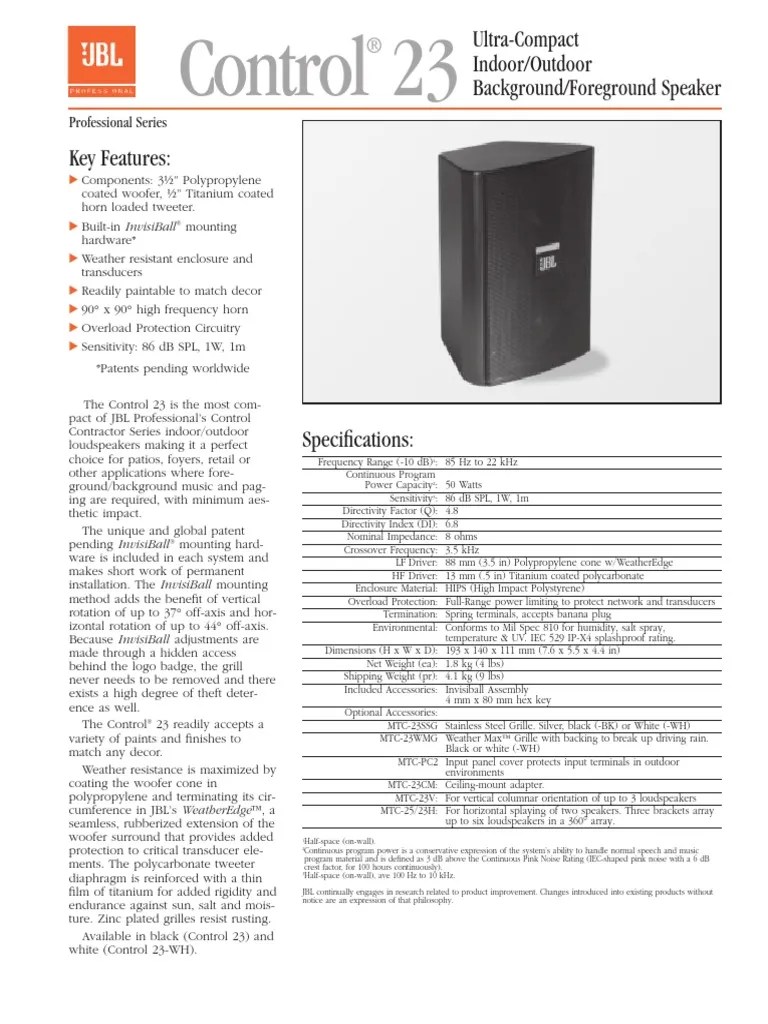 Control 23 Spec Sheet | PDF