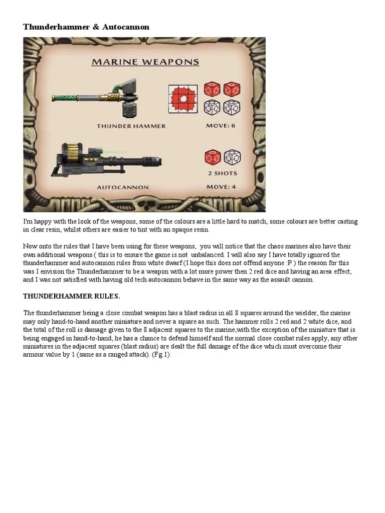 Thunderhammer & Autocannon Rules Describing the Capabilities and