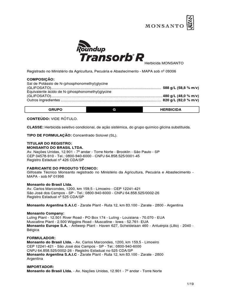 9b98f Bula Roundup Transorb R Herbicida PDF