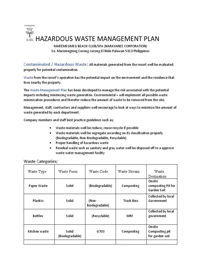 Hazardous Waste Management Plan PDF
