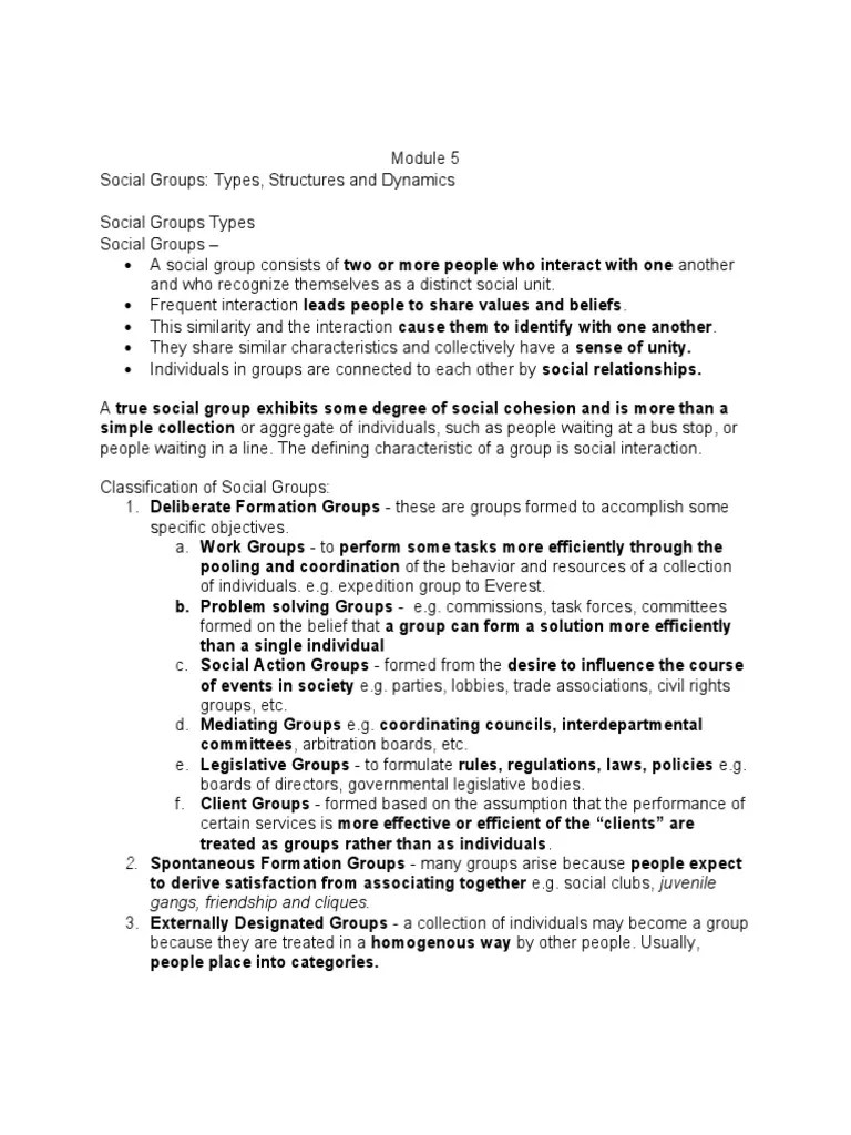 5 Social Groups Types, Structures and Dynamics PDF