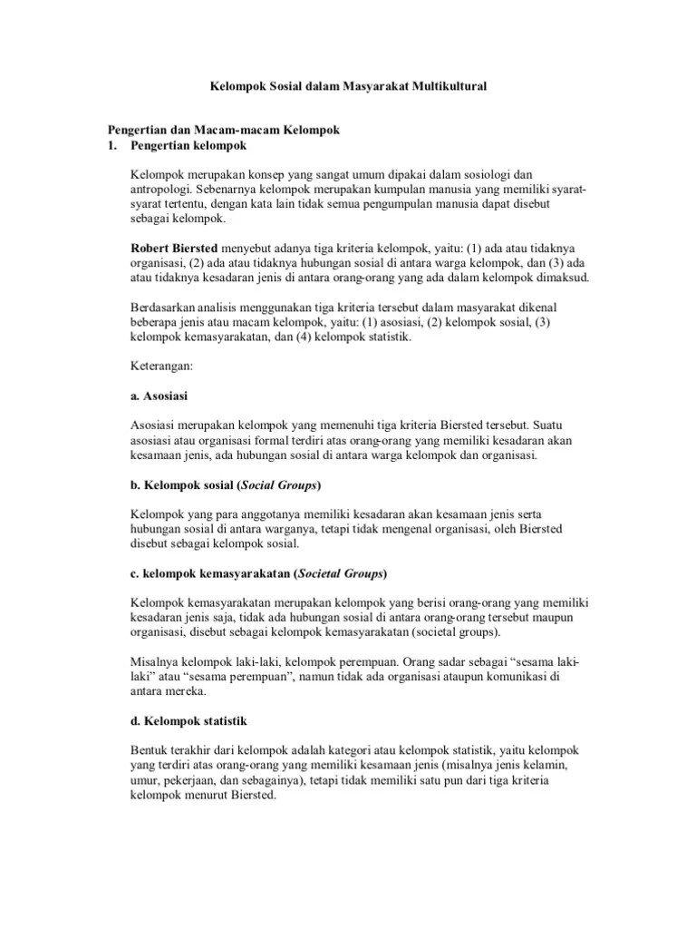 Kelompok Sosial Dalam Masyarakat Multikultural | PDF