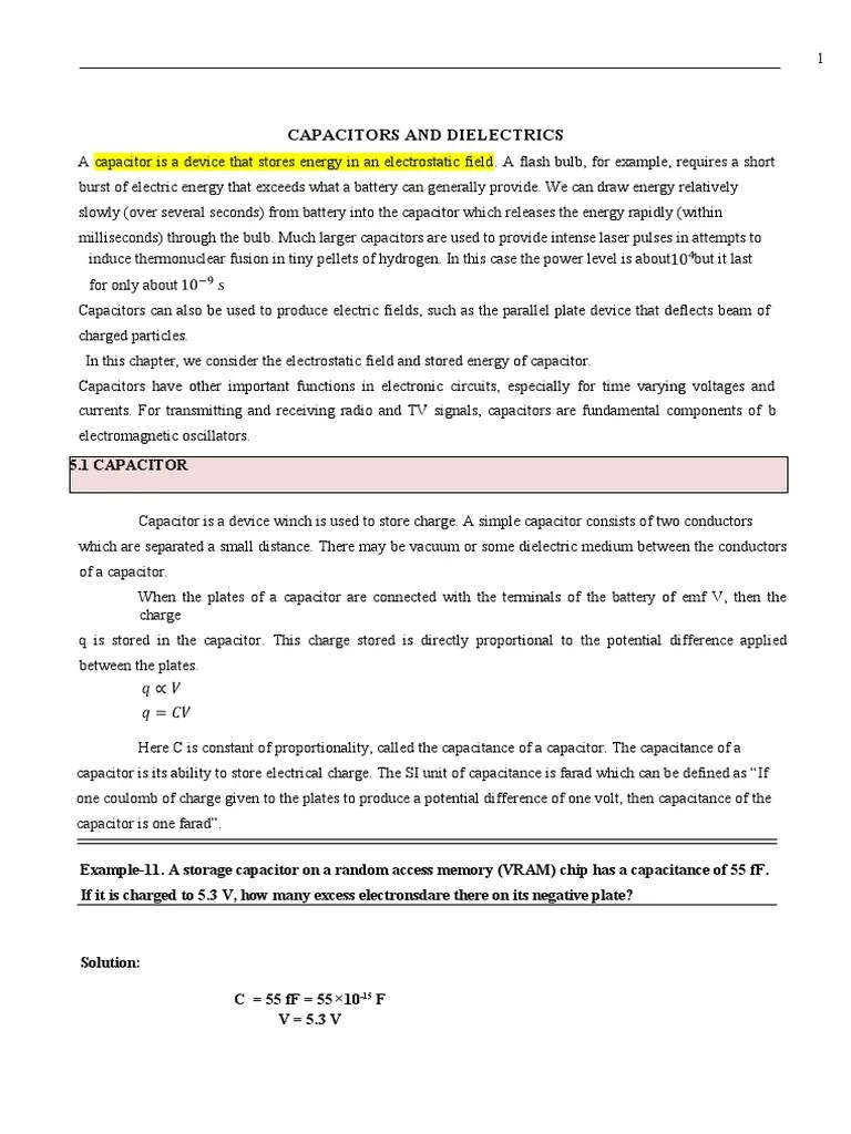 Capacitors and Dielectrics PDF Dielectric Capacitor