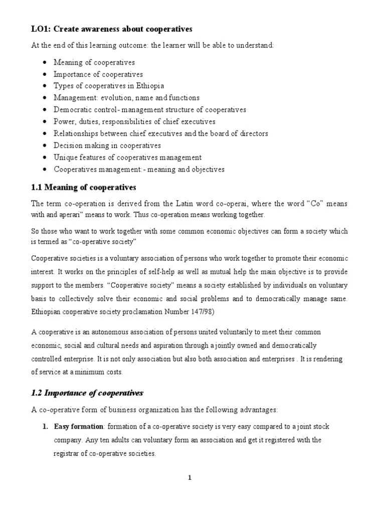 Organizing Handout PDF Cooperative Feasibility Study