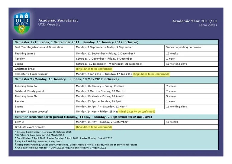 UCD Calender PDF