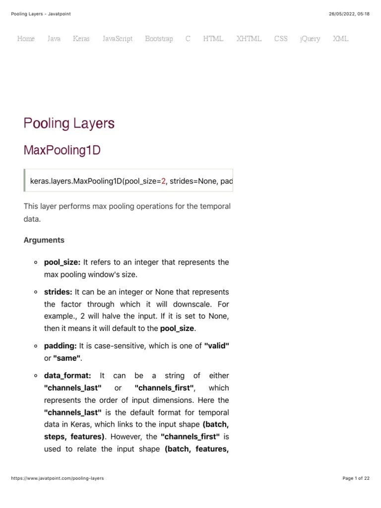 Pooling Layers Javatpoint PDF File Format Html
