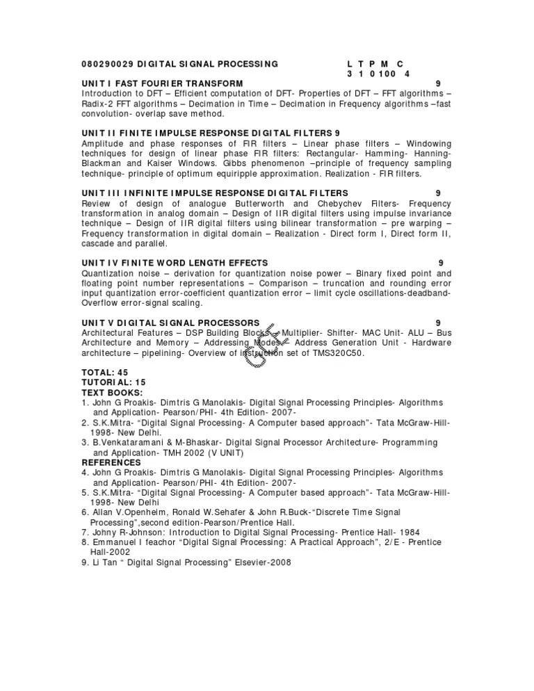 Digital Signal Processing Syllabus PDF