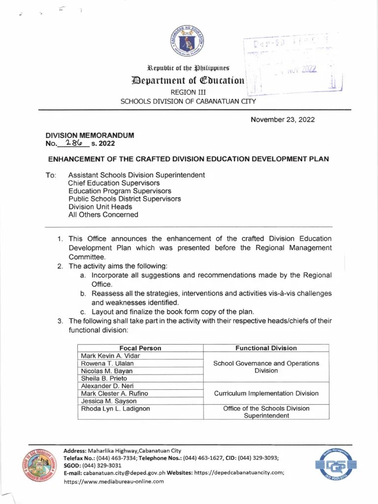 Enhancement of the Crafted Division Education Development Plan PDF