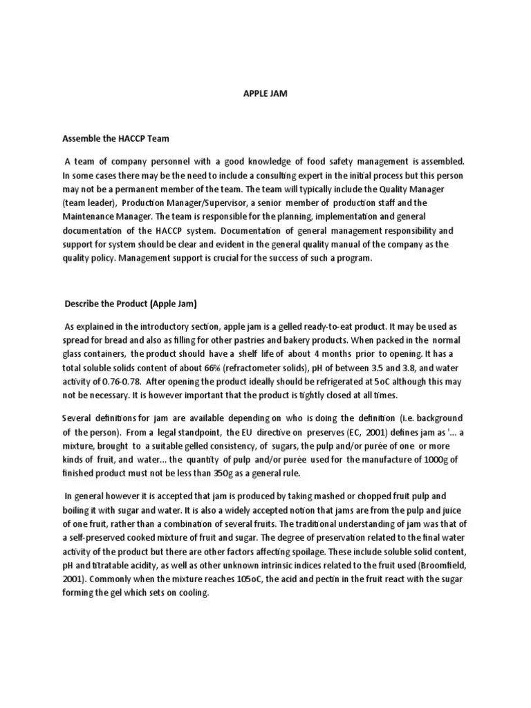 Risk Management (Apple Jam) PDF Fruit Preserves Chemistry