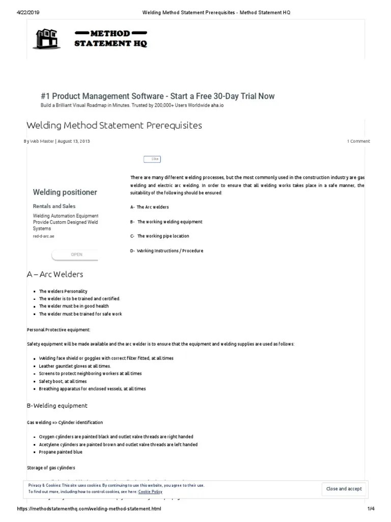 Welding Method Statement Prerequisites Method Statement HQ PDF