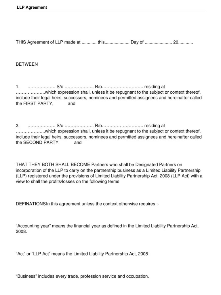 LLP Agreement Sample 1