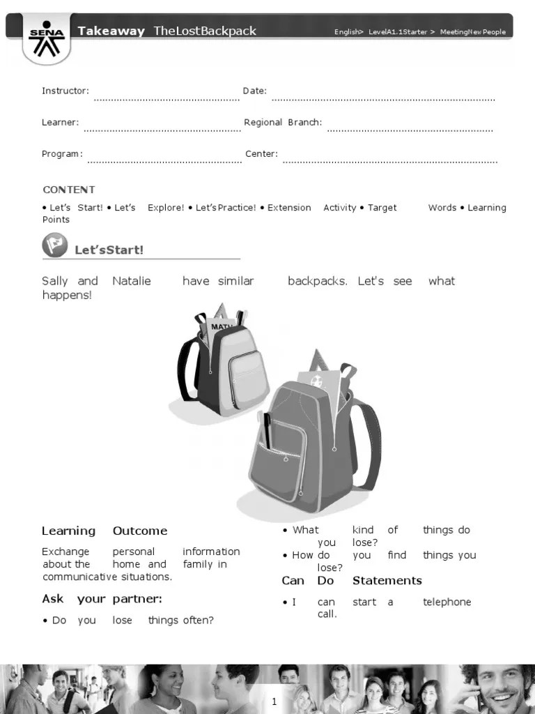The Lost Backpack in PDF PDF Verb Learning