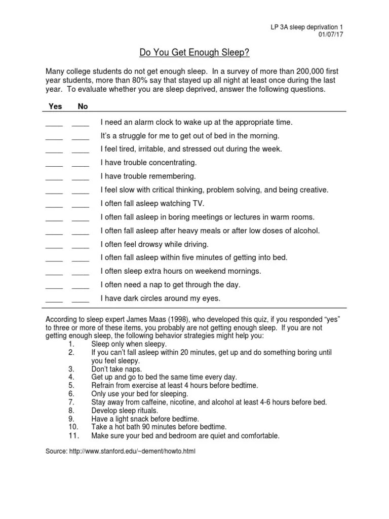 Sleep Quiz and Lecture PDF