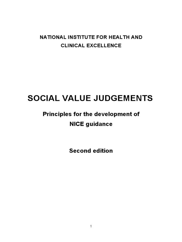 Social Value Judgements Principles For The Development of NICE Guidance