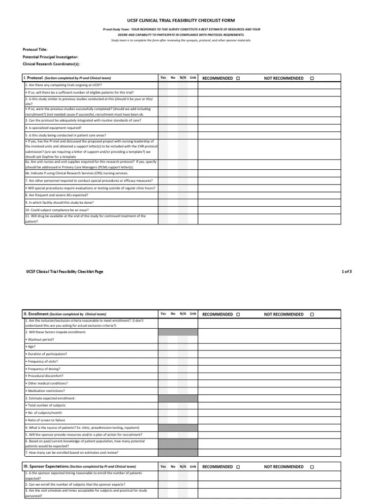 Clinical Trial Feasibility Checklist PDF Patient Medical Imaging