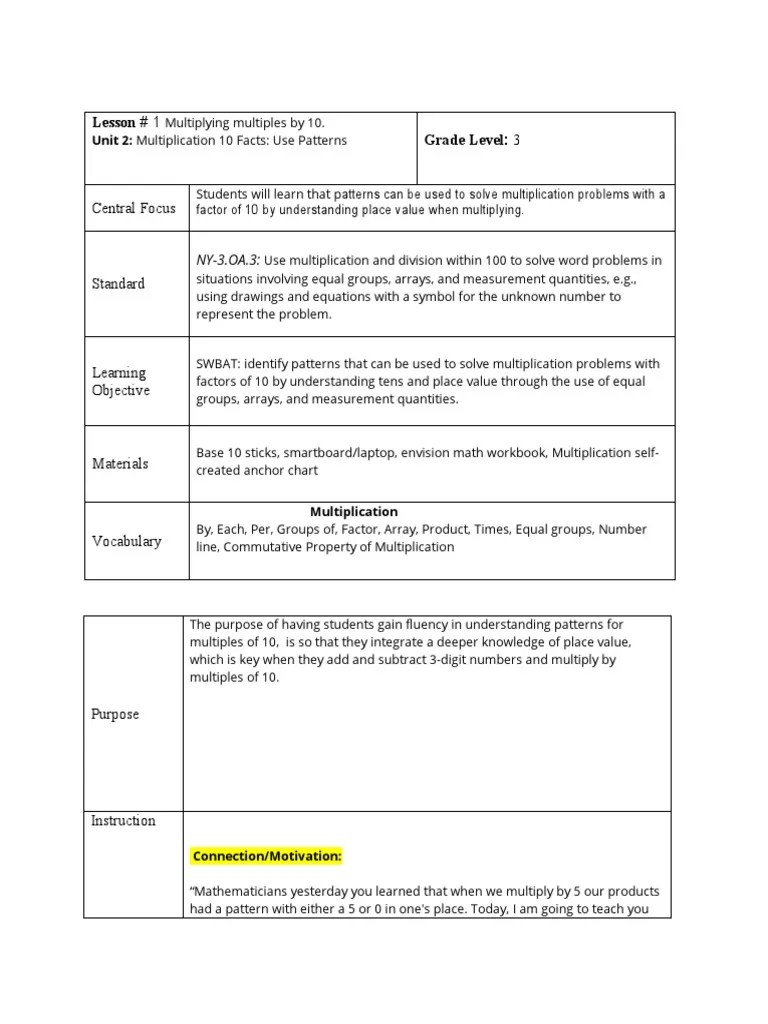 Grade 3 Math Lesson Plan PDF