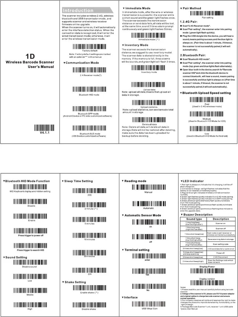 1D Wireless User Manual V.4.1.1 | PDF | Image Scanner | Bluetooth